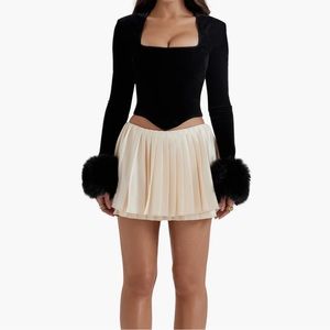 House of CB Catriona Faux Fur Long Sleeve Corset Top